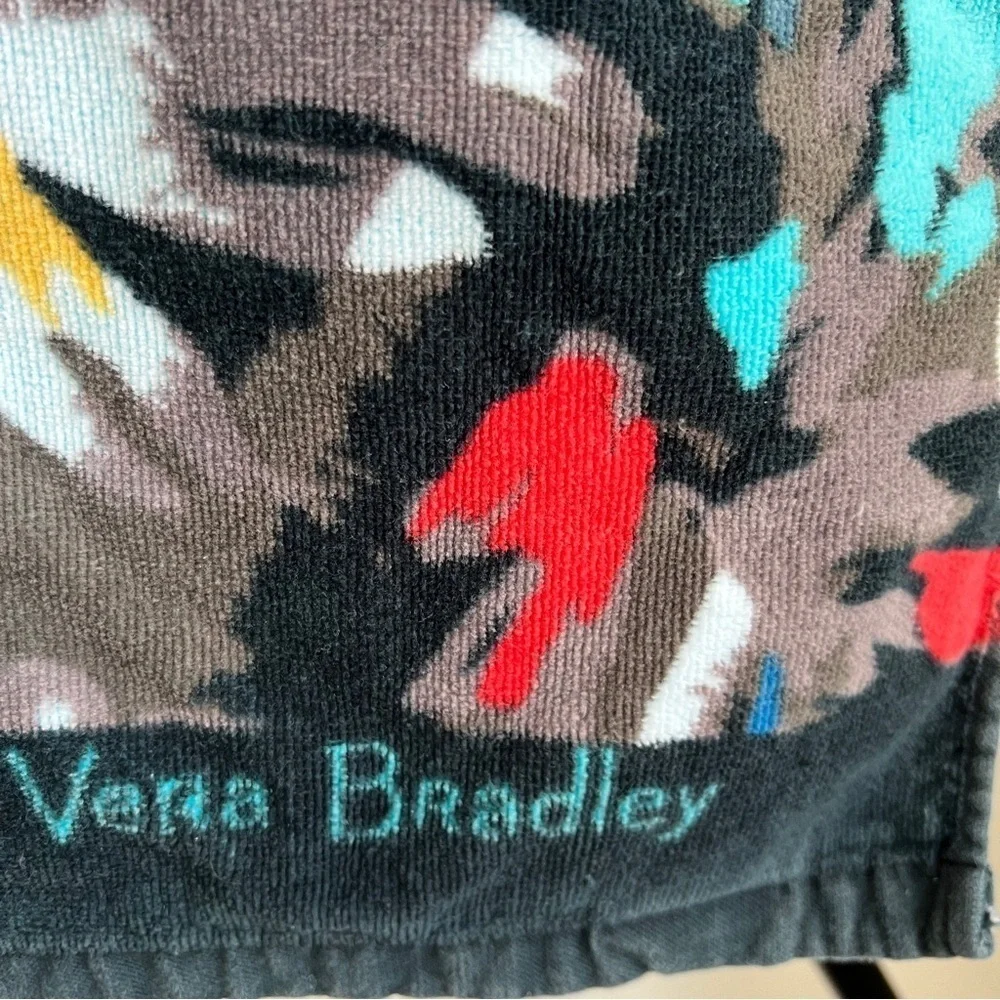 Vera Bradley Splash Floral Beach Towel Black Turquoise 100% Cotton 63” x 32”